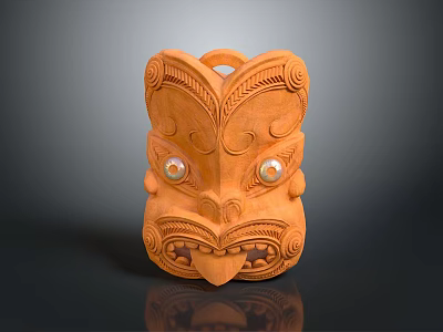 Traditional Handcrafted Wooden Mask With Intricate Carvings And Pearl Eyes Design 3d model