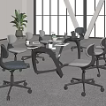 Modern Glass Top Conference Table With Swivel Office Chairs And Indoor Plant