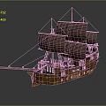 Ancient Wooden Sailing Ship With Brown Sails And Multiple Masts As Historical Water Transport