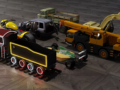 Colorful Electric Toys Including Trucks Excavator Train And Race Car For Kids Play 3d model