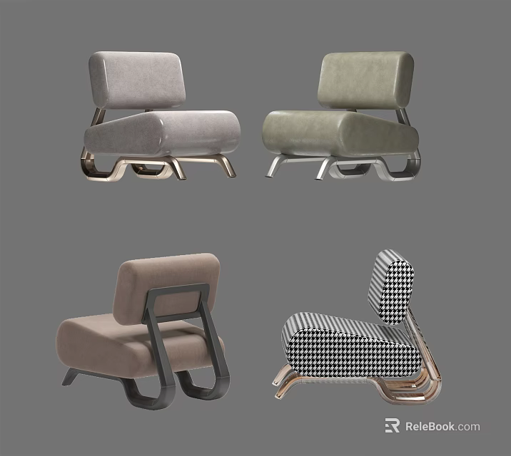 Modern Single Sofa Designs With Different Colors Fabric And Metal Frames 3d model