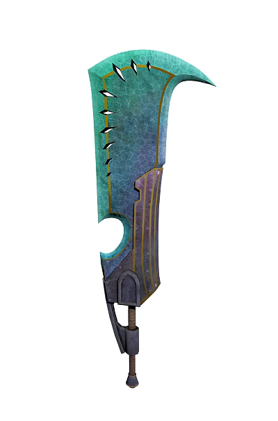 Ornate Decorative Sword With Green Blue Patterned Blade And Intricate Hilt Design 3d model