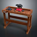 Weapon Maintenance Setup On Wooden Workbench With Tools And Red Parts
