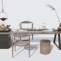 Natural Style Tea Table And Rattan Chairs With Wooden Tabletop Tea Set And Pendant Light