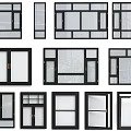 Various Design Casement Windows With Black Frames Clear Glass And Hinged Openings 3d model