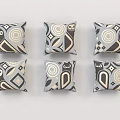 Six Decorative Pillows With Geometric Owl Patterns In Black Gray Beige Tones 3d model