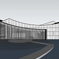 Modern Building Exterior With Curved Roof Glass Curtain Walls White Walls And Water Reflection