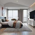 Modern Bedroom Interior Design With Large Bed Accent Chair And Decorative Painting