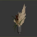 Stylish Metallic Vase With Dried Flowers And Brown Orange Green Leaves