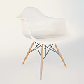 Modern White Armchair With Curved Armrests Wooden Legs And Black Metal Frame