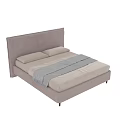 Modern Light Gray Double Bed With Upholstered Headboard Comfortable Mattress And Simple Frame 3d model