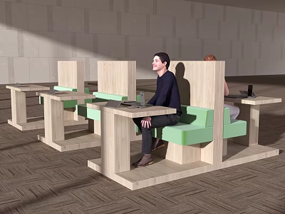 Modern Public Chairs With Wooden Frames And Light Green Seats In Public Area 3d model