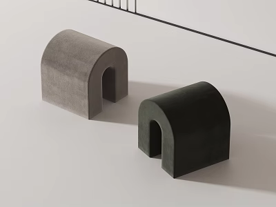 Two Arched Velvet Stools in Gray and Dark Green with Minimalist Light Background Design 3d model
