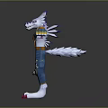 Anthropomorphic Wolf Character With Blue White Fur Blue Pants Skull Design Pink Claws Arms Outstretched