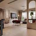 Elegant Living and Dining Room Interior Design With TV Sofa Chairs Mirror Plant and Window