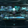 High Tech Control Room With Multiple Display Screens Glowing Circular Rings And Central Globe 3d model