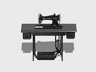 Industrial Sewing Machine on Black Table with Drawers and Power Supply Unit Below 3d model