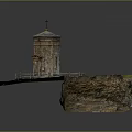 Miniature Round Tower Scenery With Spire Grass Base Fence And Rocky Structure
