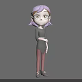 3D Game Movie Character With Purple Hair Glasses Pointed Ears And Black Dress Standing Pose