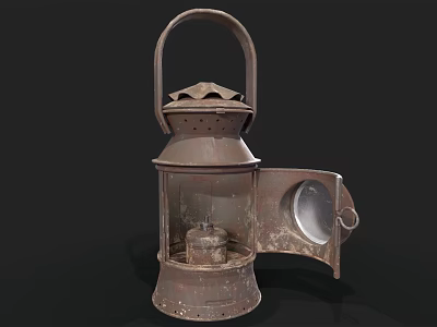 Vintage Kerosene Lantern With Rustic Design Metal Handle Open Side Door And Exposed Wick 3d model