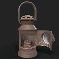 Vintage Kerosene Lantern With Rustic Design Metal Handle Open Side Door And Exposed Wick