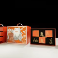 Orange And Black Decorative Ornament Set With Drawers Cutout Logo Patterns And Pagoda Designs