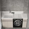 Modern Laundry Cabinet With Sink Countertop Faucet Washing Machine And Tile Wall