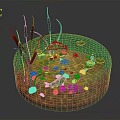 Vibrant Aquatic Plants Growing in Circular Green Container With Red Accents