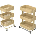 Beige Multi Tiered Storage Shelving Units With Mesh And Solid Trays On Wheels 3d model
