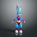 Vibrant 3D Game Animation Rabbit Character With Blue Ears Purple Eyes And Colorful Outfit