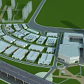 Modern Industrial Factory Building With High Rise Structure Parking Lot And Connecting Overpass