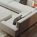 Modern Living Room Interior With White Sofa Coffee Table Area Rug And Large Windows