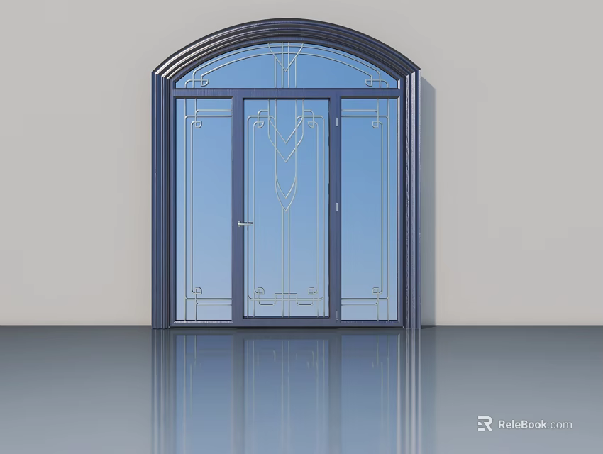 Elegant Modern Casement Door With Glass Panels And Decorative Dark Frame 3d model 