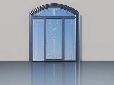 Elegant Modern Casement Door With Glass Panels And Decorative Dark Frame 3d model