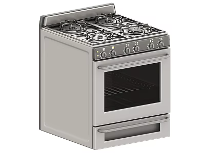 Stainless Steel Kitchen Gas Stove Oven Combo With Four Burners And Control Knobs 3d model