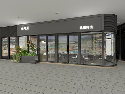 Cafe Shop in Mall with Glass Facade Green Plants and Outdoor Seating Area 3d model