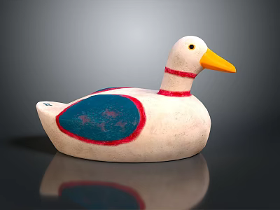 White Toy Duck With Blue Wings Red Trim And Yellow Beak For Kids Room Decoration 3d model