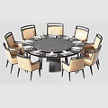 Modern Round Dining Table Set With Beige Chairs And Black Legs Design 3d model