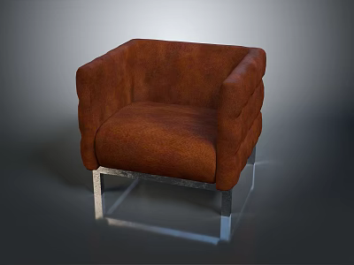 Stylish Brown Upholstered Chair With Padded Armrests And Metal Frame 3d model