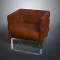 Stylish Brown Upholstered Chair With Padded Armrests And Metal Frame