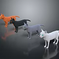 Various Colored Cat Toy Figurines Standing On Dark Reflective Background