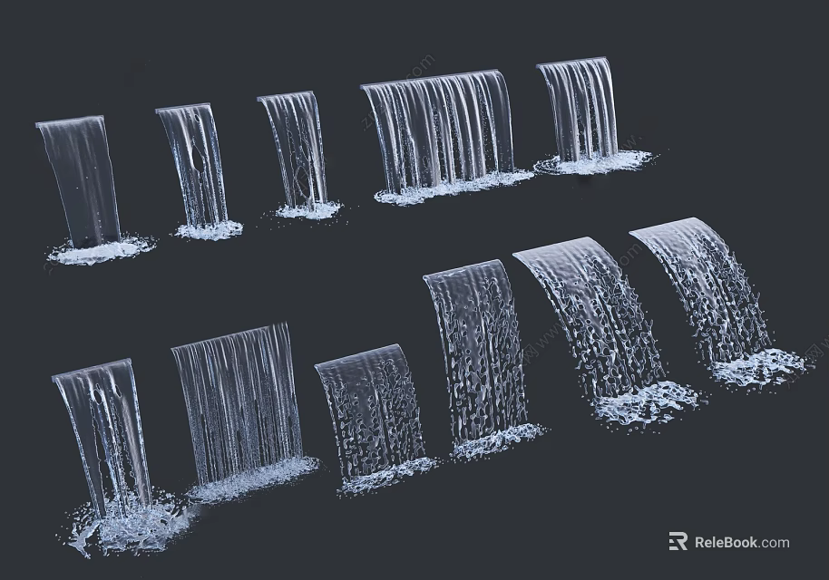 Garden Landscape Featuring Various Forms Of Waterfall Curtains With Natural Water Flow And Artistic Arrangement 3d model 