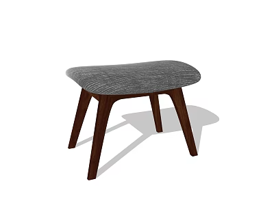 Modern Simple Design Stool With Wooden Legs And Gray Fabric Upholstered Seat 3d model