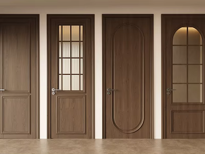 Wooden Hinged Doors with Various Designs Glass Panels and Panel Styles for Home Interior 3d model