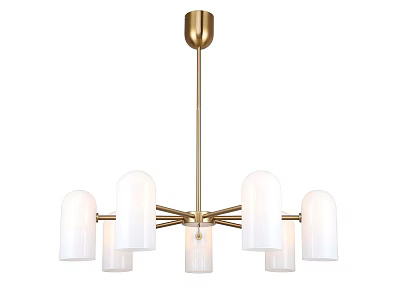 Modern Brass Chandelier With White Glass Shades And Elegant Minimalist Design 3d model