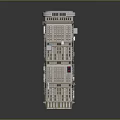 Modern Style Tall Building with Blue Vertical Decorations Multiple Floors and Illuminated Top Bottom Entrance Design