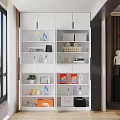 Modern Open Shelf Decorative Cabinet With Storage Boxes And Plants In Bright Living Room