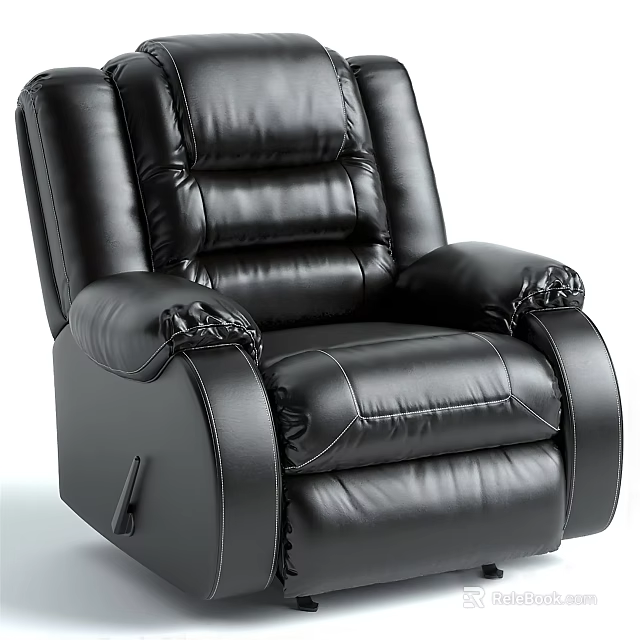 Single Black Leather Recliner Sofa with Ergonomic Design and Comfortable Armrests 3d model 