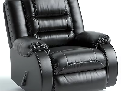Single Black Leather Recliner Sofa with Ergonomic Design and Comfortable Armrests 3d model