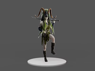 Game Movie Character Horned Mythical Figure With Green Outfit And Staff 3d model